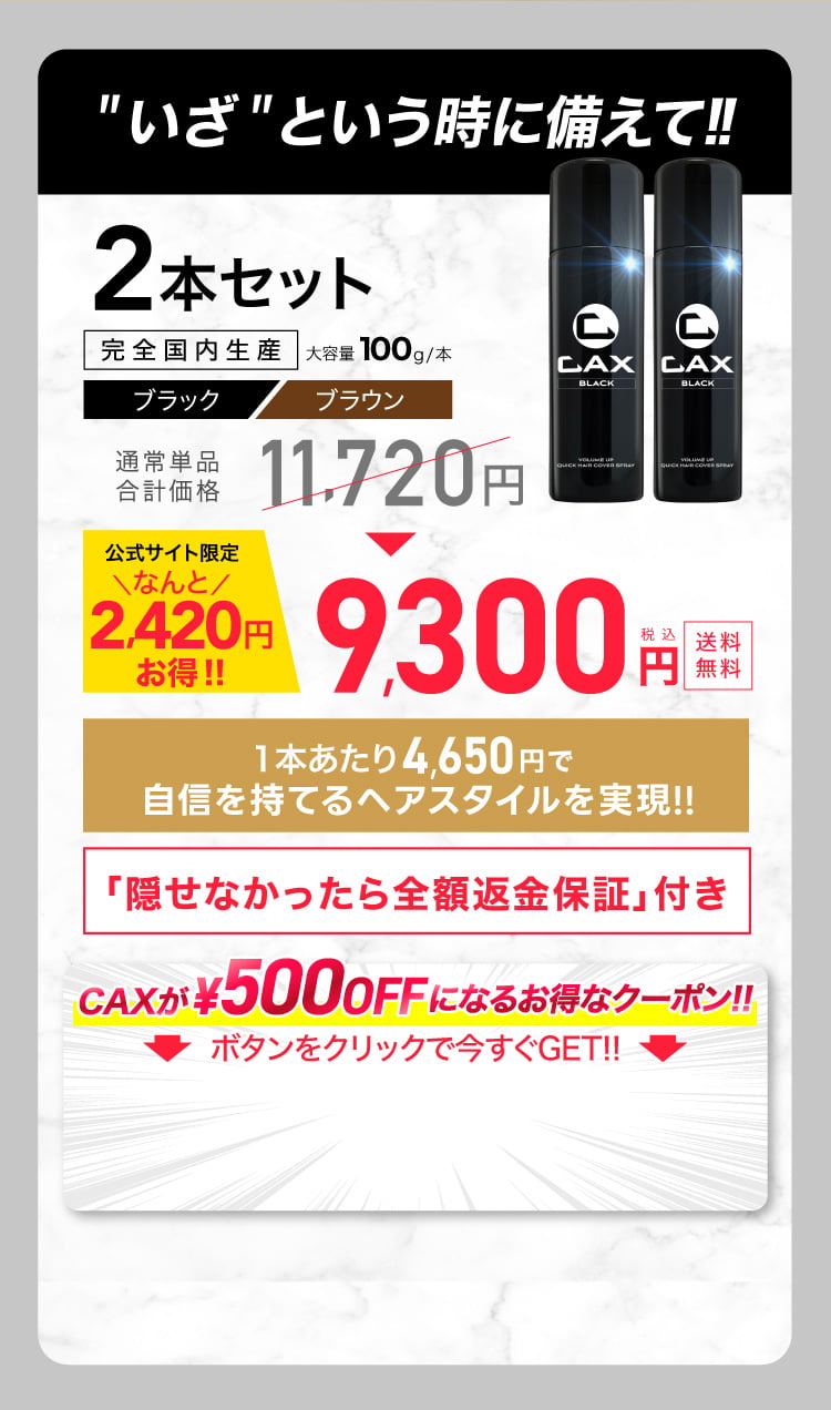 CAX カックス 薄毛隠し用 ヘアスプレー 100gブラック3本セット詳細は